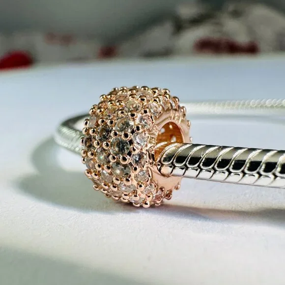 NEW Authentic Pandora Rose Charm Sparkling Pave Triple-ROW 782820C01 - Picture 6 of 10